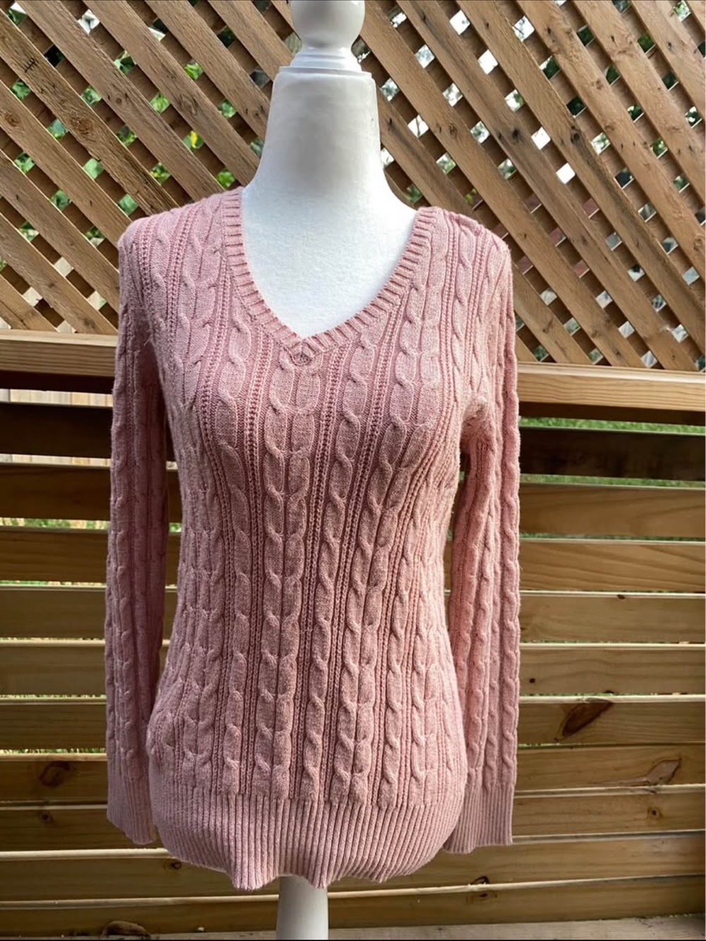 St. John's Bay Dusty Pink Cable-Knit V-Neck Sweater